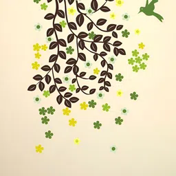 LANSTICK Green & Black Tree with Birds & Flowers Self Adhesive Wall Sticker-image-85