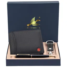 Hornbull Men Themes Black Leather Wallet, Keyring & Pen Combo Accessory Gift Set-image-79