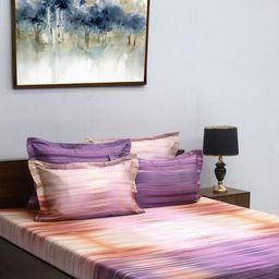 BOMBAY DYEING Purple & Orange Printed 300 TC Cotton King Bedsheet with 4 Pillow Covers-image-71