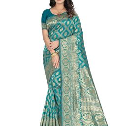 Dhyey Fashion Floral Zari Pure Silk Banarasi Saree-12