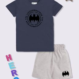 YK X Minute Mirth Boys Batman Printed Pure Cotton T-shirt with Shorts-picture-0