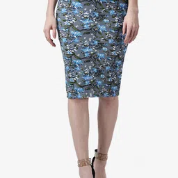 Popwings Floral Printed Straight Knee Length Pencil Skirt-image-59