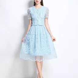 JC Collection Floral Lace Self Design Round Neck Top With Skirt Co-Ords-picture-22