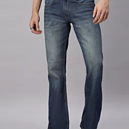 HJ HASASI Men Blue Cotton Bootcut High-Rise Low Distress Heavy Fade Denim Jeans-picture-10