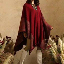 KHALEEJ Self Design Woollen Longline Poncho image 2