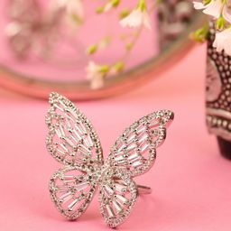 Rukhmani American Diamond-Studded Butterfly Shaped Adjustable Finger Ring-17