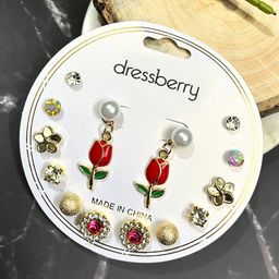DressBerry Set Of 7 Gold-Plated Circular Shaped Studs-10
