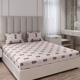 Monte Carlo Beige & Pink Floral Printed 130 TC King Bedsheet Set 2.75 m x 2.75 m-image-58