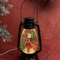 Little Surprise Box LLP Black & Red Glass Christmas Snow Globe Table Lamp-image-3