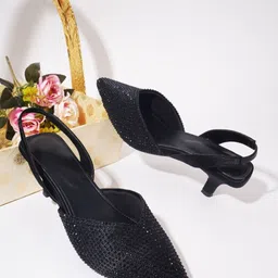 Froh Feet Women Pointed Toe Embellished Kitten Heel Sandals-13