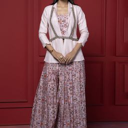 GloballyRonakRBafna Printed Round Neck Crop Top & Jacket With Trousers Co-Ords-image-36