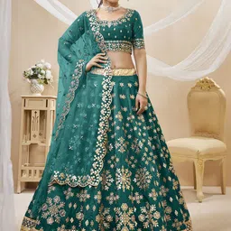 DIVASTRI Embroidered Mirror Work Semi-Stitched Lehenga & Unstitched Blouse With Dupatta-picture-12