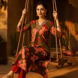 Maaesa Floral Printed V-Neck Pure Cotton Straight Kurta-picture-10