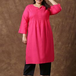Sizeupp Women Plus Size Solid Knitted and Woven Thread Work Cotton Kurta-image-14