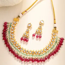 DASTOOR Gold-Plated Stone-Studded & Beaded Jewellery Set-39