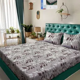 KLOTTHE Brown Floral 400 TC Pure Cotton Double Bedsheet in Book Fold Packing-image-88