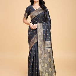 RICH & ROMAN Woven Design Zari Pure Silk Banarasi Saree-image-33
