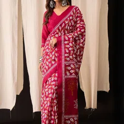 Moda Rapido Women Red Pure Cotton Designer Block Print Saree-picture-7