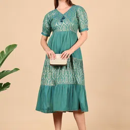 True Shape Women Ethnic Motifs Printed Jacquard Fit & Flare Midi Dress-image-63