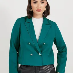 Styli Women Regular Fit Short Length Double Breasted Blazer-picture-4
