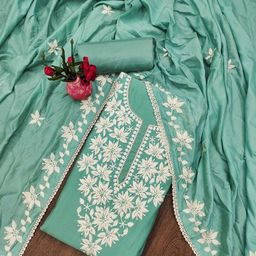 SAINOOR Embroidered Pure Silk Semi-Stitched Dress Material-image-86