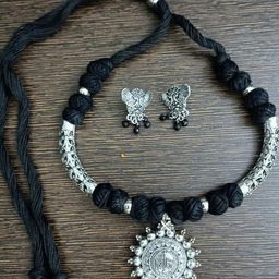 MAYANKS Silver-Plated Back Beaded Choker Necklace Jewellery Set-image-63