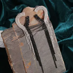 KPOP Silver-Plated Contemporary Rhinestone Studded Drop Earrings-image-33