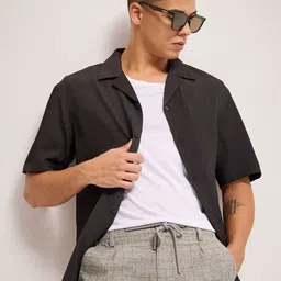 THE BEAR HOUSE Men Cuban Collar Solid Casual Shirt-picture-21