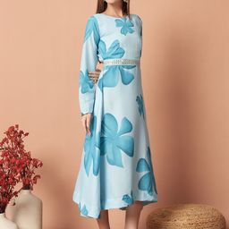 Raiyani Enterprise Floral Printed Applique Round Neck Fit & Flare Midi Dress-image-73