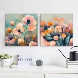 RANDOM Pink & Green 2 Pieces Floral and Botanical Canvas Wall Art-1
