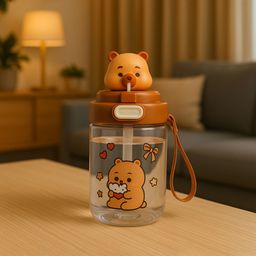 GUCHIGU Kids Brown & Yellow Printed Leak-Proof Sipper Water Bottle With Straw 450ml-24