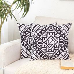 HOMPRIN Black Set of 2 Square Cushion Covers-8
