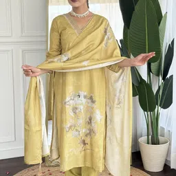 CaniBani Women Floral Printed Pure Cotton Kurta with Trousers & Dupatta-34