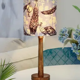 homesake Modern Table Lamp, Wooden Base Modern Fabric Lampshade, Nordic Stick, Peacock-picture-25