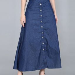 Women Solid A-line Blue Skirt-image-24