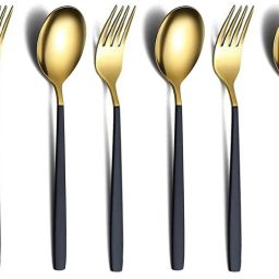 Golden Fork & Spoon with Charcoal Black Handle|for Dinner, Café, Desserts, Salad Stainless Steel Cutlery Set-image-41