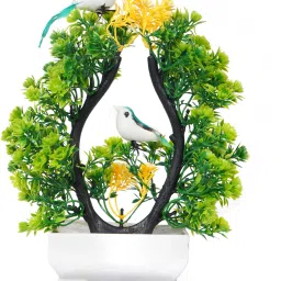 Artificial Plants with pot for Decoration Bonsai Flower with 3 small size birds Multicolor Wild Flower Artificial Flower with Pot-image-29
