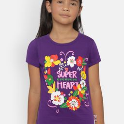 SINI MINI Girls Purple Printed Round Neck Pure Cotton T-shirt-image-36