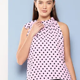 Chemistry Polka Dot Print Tie-Up Neck Top-image-84