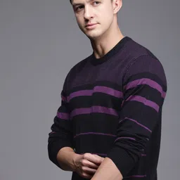 Raymond Men Violet Striped Pullover-image-20