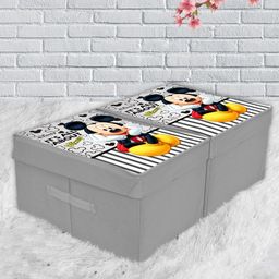 Kuber Industries Set Of 2 Grey & Black Disney Mickey Print Foldable Storage Organizer Box with With Handle & Lid image 1