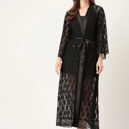 Ms.Lingies Women Solid Maxi Robe with Lace Detail-image-11
