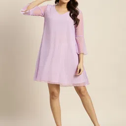 Qurvii Georgette Bell Sleeves A-Line Dress-image-54