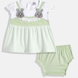 BABYMAX Infant Girls Striped Puff Sleeve Applique Pure Cotton Pinafore Dress With Bloomers-image-15