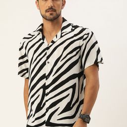 Hancock Men White & Black Regular Fit Zebra Print Casual Shirt-1