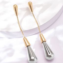 Rubans 18K Gold-Plated Contemporary Dual-Tone Teardrop Dangle Drop Earrings-picture-7