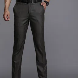 Raymond Men Charcoal Grey Textured Slim Fit Formal Trousers-image-62