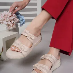 Mast & Harbour Women Textured Open Toe Flats with Buckles-58