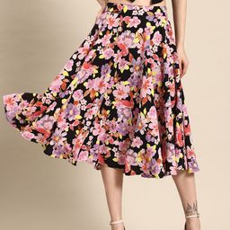 DODO & MOA Floral Printed Satin Flared Skirt-picture-22