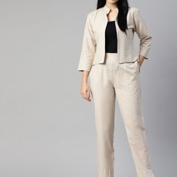 Cottinfab Women Solid Cotton Blazers and Trousers Co-Ord Set-picture-52
